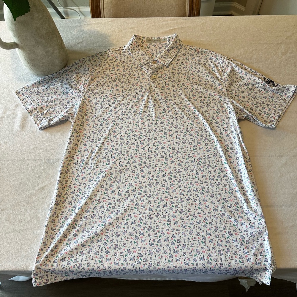 Peter Millar White and Blue Polo Shirt